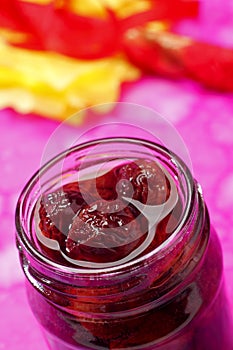 Sour cherry jam in jar