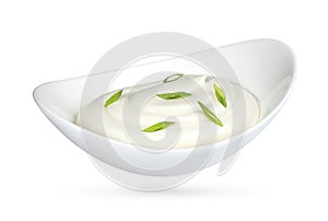 Sour cream with onion isolated on white background