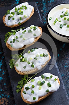 Sour cream spread with home made bread