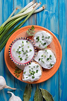 Sour cream spread with home made bread