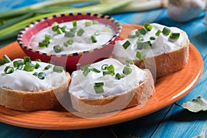 Sour cream spread with home made bread