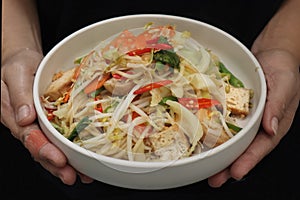 Sour and sweet fried Chinese noodle with vegetable