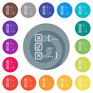 Source code checking flat white icons on round color backgrounds