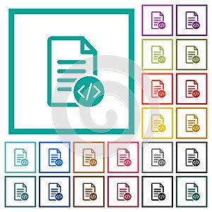 Source code document flat color icons with quadrant frames