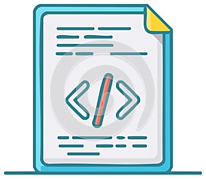 Source code document icon with programming script symbol for web development