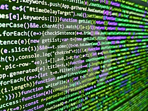Source code photo. Modern technology background. Css3 code on a colorful background. Software development pattern. Abstract