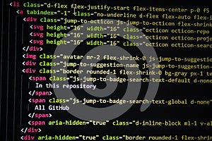 source code screen. programming code. writing script. programmer editing code background