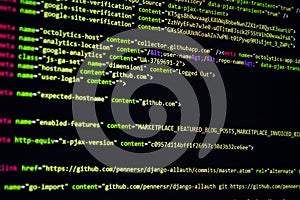 source code screen. programming code. writing script. programmer editing code background