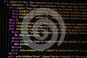 source code screen. programming code. writing script. programmer editing code background