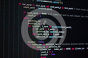 source code screen. programming code. writing script. programmer editing code background