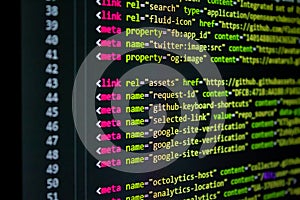 source code screen. programming code. writing script. programmer editing code background