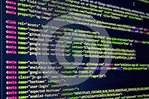 source code screen. programming code. writing script. programmer editing code background