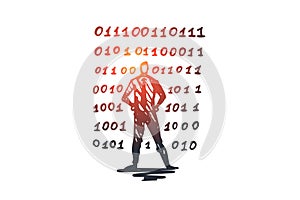 Source code, software, program, development, computer concept. Hand drawn isolated vector.