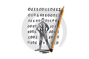 Source code, software, program, development, computer concept. Hand drawn isolated vector.