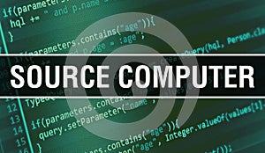 Source computer concept illustration using code for developing programs and app. Source computer website code with colorful tags