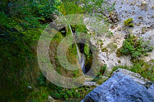 The source of Urederra or the route of the waterfalls of Baquedano, in Navarre, Spain.