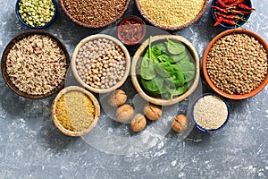 A source of vegetarian protein and vitamins , a variety of cereals,beans,herbs,nuts. Chickpeas, rice,buckwheat,bulgur,lentils, pea