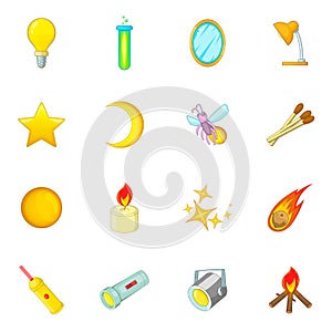 Sources of light icons set, cartoon style photo