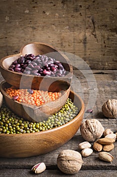 Sources of vegetable protein are various legumes and nuts
