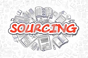 Sourcing - Cartoon Red Text. Business Concept. photo