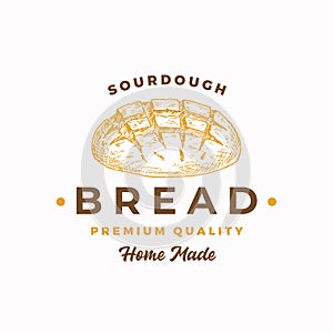 Sourdough Bread Abstract Sign, Symbol or Logo Template. Hand Drawn Loaf with Premium Typography. Stylish Vector Emblem photo