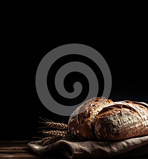 A Sourdough Bread Loaf with Dark Space for Text