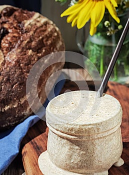 Sourdough for bread, sourdough for making bread at home without sugar. Healthy food concept made from natural products,