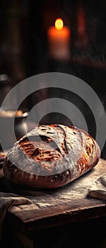 Sourdough Bread On Stone Rustic Pub Mobile Wallpeper Postcard. Generative AI