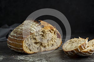 Sourdough rustic homemade healthy bread. Traditional bread, home baking concept