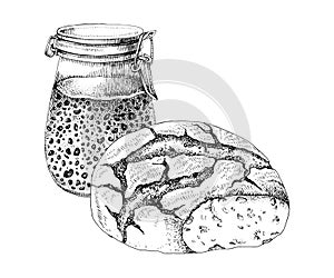 Sourdough starter in glass jar vector