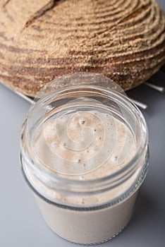 Sourdough starter yeast in a jar