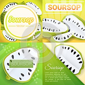 Soursop berry banner set, cartoon style