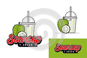 Soursop Fruit juice drink logo design illustration collection