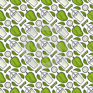Soursop fruit juice seamless pattern background illustration