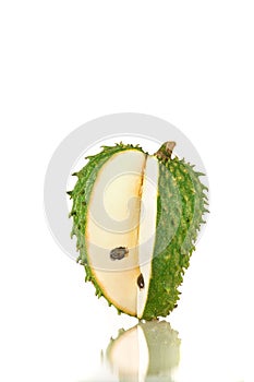 Soursop fruit slices on a white background - buah sirsak