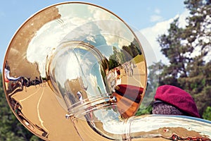 Sousaphone played by military orchestra