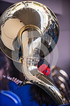 Sousaphone reflecting itâs surrounding photo