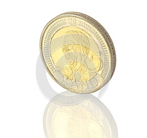 South Africa Five Rand Coin standing upright