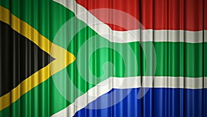 South Africa flag. 3d animation of opening and closing curtains with flag. 4k