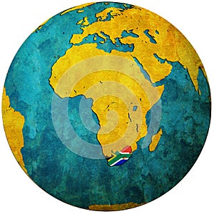 south africa flag on globe map