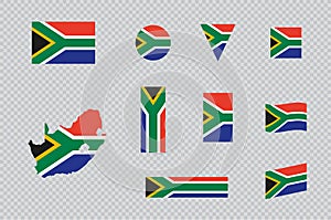 South Africa Flag Icon Different Shapes Map Vector Set