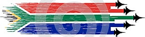 South Africa  flag with military fighter jets isolated  on png or transparent ,Symbols of South Africa,template for banner,card,