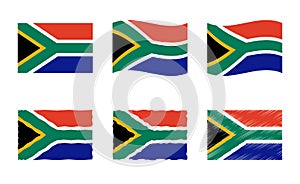 South Africa flag vector illustration set, official colors of the Republic of South Africa flag
