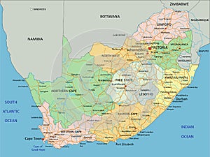 South Africa - Highly detailed editable political map with labeling.