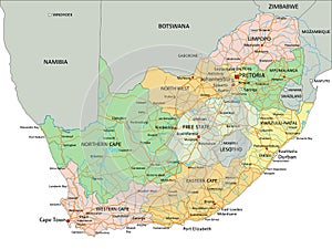 South Africa - Highly detailed editable political map with labeling.