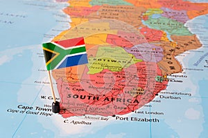 South Africa map and flag pin photo