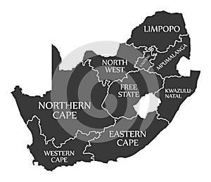 South Africa Map labelled black