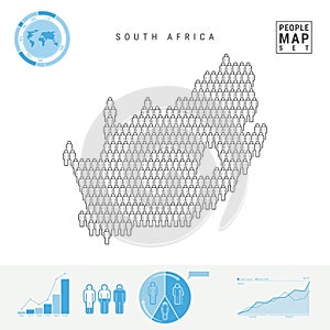 South Africa People Icon Map. Stylized Vector Silhouette of South Africa. Population Growth and Aging Infographics