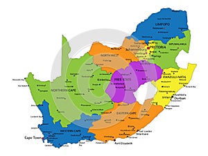 Colorful South Africa political map with clearly labeled, separated layers.