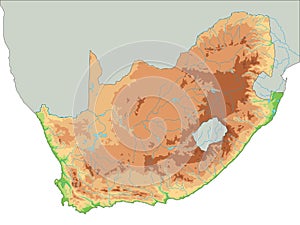 High detailed South Africa physical map.